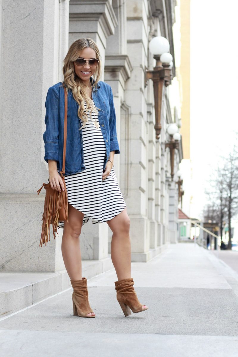 Striped T-shirt Dress with The Mint Julep Boutique - According to Blaire